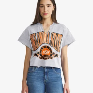 OKLAHOMA STATE COWBOYS BANNERS OUT '47 OVERSIZED NOTCH NECK TEE WOMENS