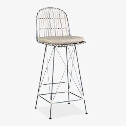 Jane Open Weave Rattan and Iron Barstool - Set of 2 by Jeffan | Bar Stools | Modishstore