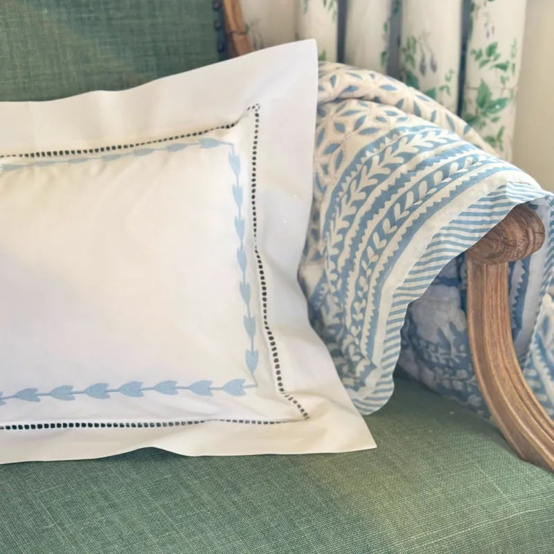 Blue Leaf Embroidered Baby Boudoir Pillowcase