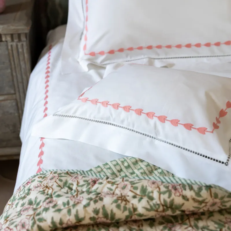 Pink Leaf Embroidered Pillowcase, Square